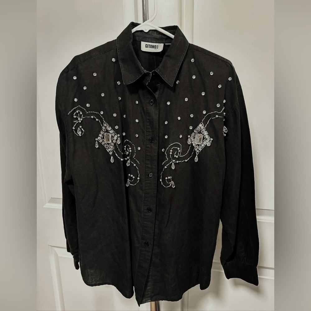 Gitano Black Shirt with Silver Embellishments